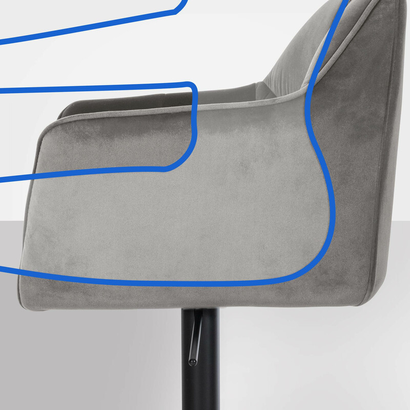 Stilfuld justerbar barstol med fløjlbetræk armlæn og 360 grader drejning