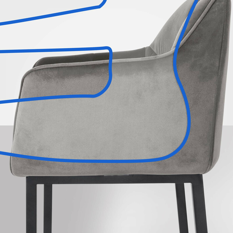 Damaso barstol med fløjlsbetræk fire ben moderne i sølv sort hvid