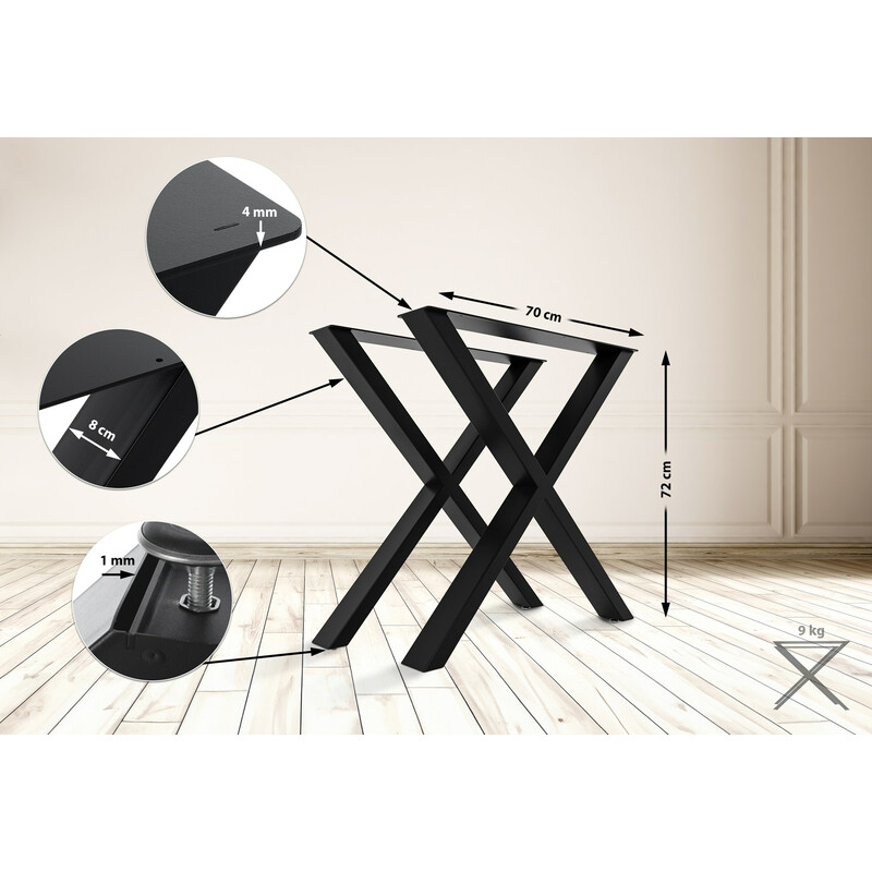 X-formet stål bordben Swift 200 kg belastning 72 cm højde
