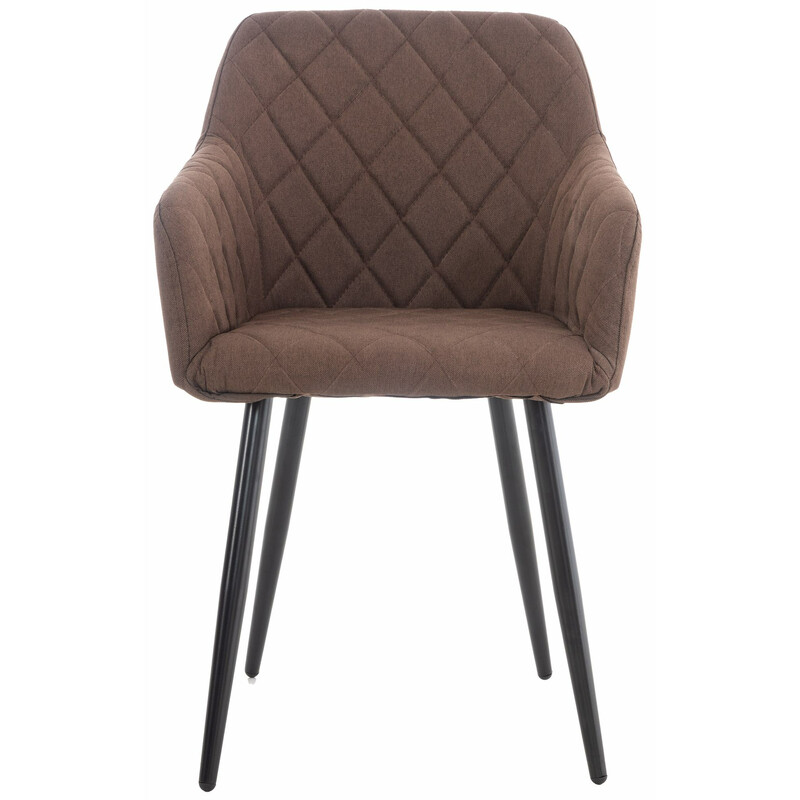 2 moderne polstrede spisestole med armstøtter og metalramme