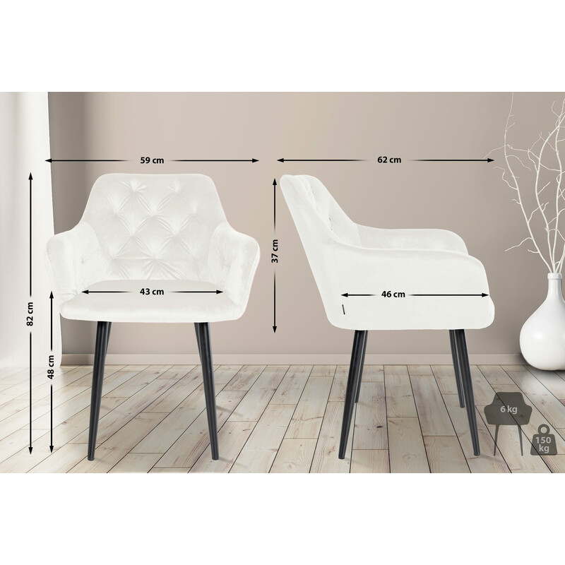 Elegant fløjlsstol med høj ryg 4-benet metalramme