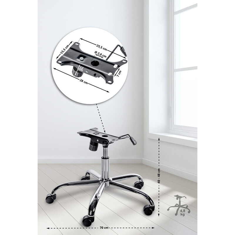 Justerbar metal kontorstolramme med 5 hjul og svingmekanisme