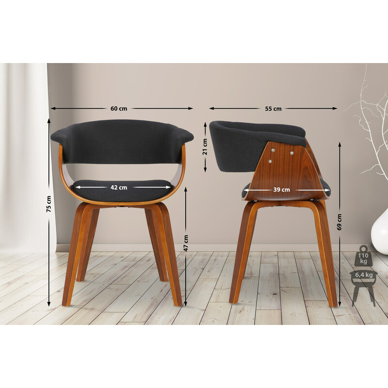 Bruce moderne spisestuestol med stofbetræk træramme og armlæn
